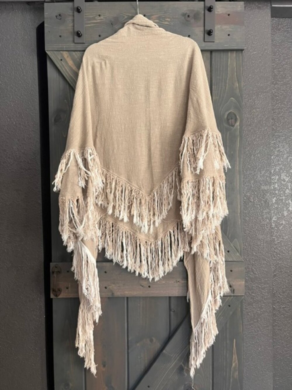 Linen Boho Shawl with Fringe Beige - Picture 4 of 4